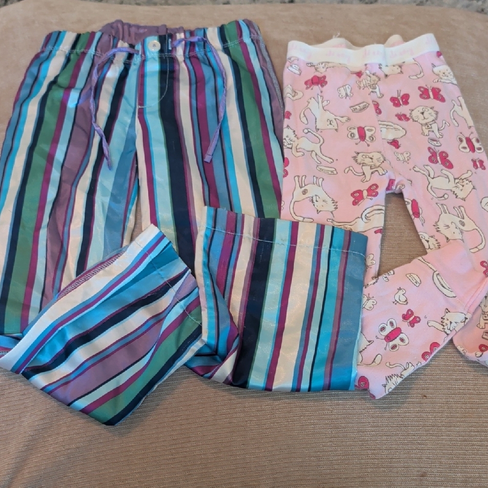 Vintage Y2K Old Navy Multicolor Striped Pink Animal Print Kids Pajama Bottoms